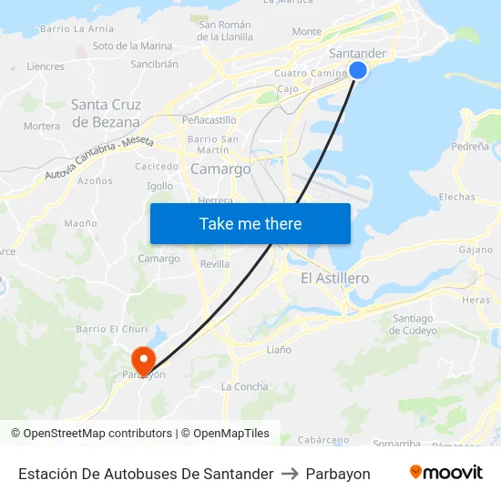 Estación De Autobuses De Santander to Parbayon map