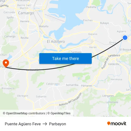 Puente Agüero Feve to Parbayon map