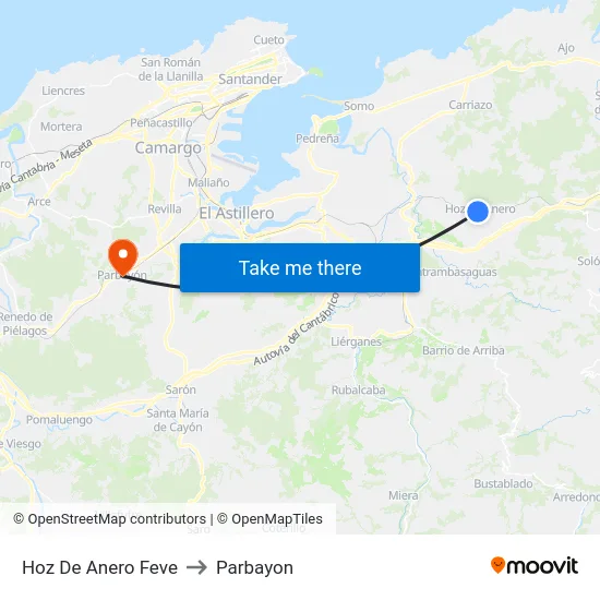 Hoz De Anero Feve to Parbayon map