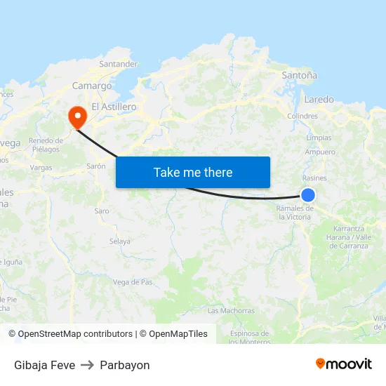 Gibaja Feve to Parbayon map