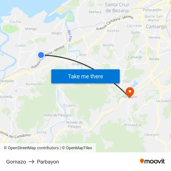 Gornazo to Parbayon map