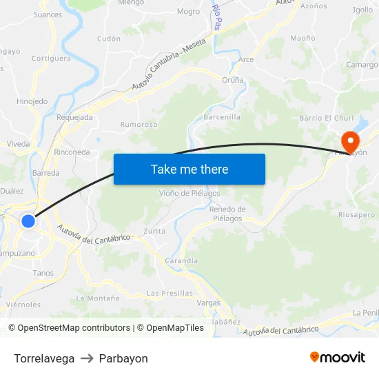 Torrelavega to Parbayon map
