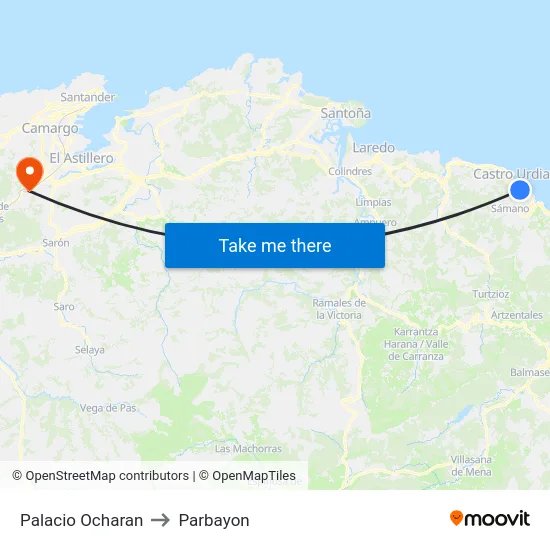 Palacio Ocharan to Parbayon map