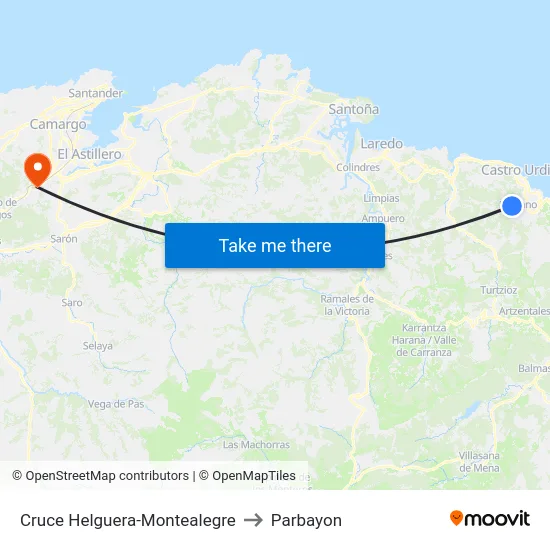 Cruce Helguera-Montealegre to Parbayon map