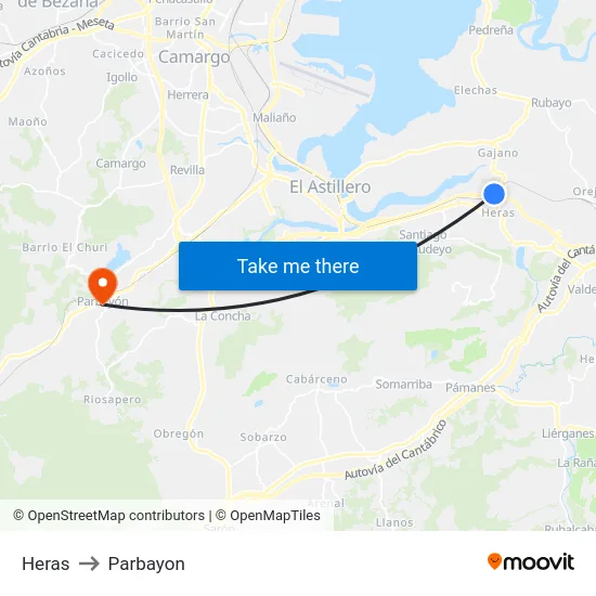 Heras to Parbayon map