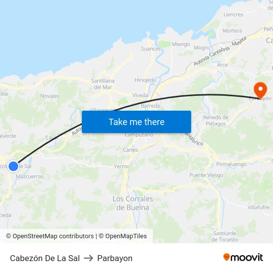 Cabezón De La Sal to Parbayon map