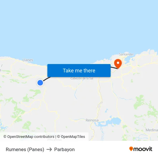 Rumenes (Panes) to Parbayon map
