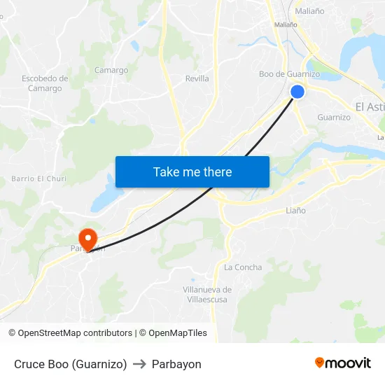 Cruce Boo (Guarnizo) to Parbayon map