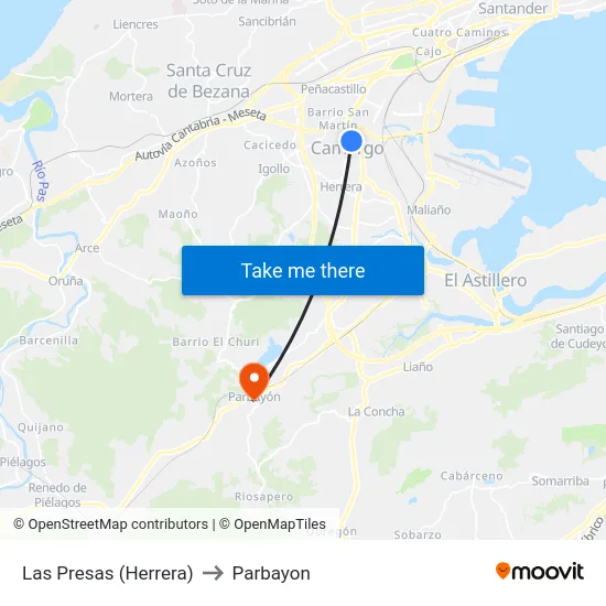 Las Presas (Herrera) to Parbayon map