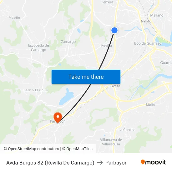 Avda Burgos 82 (Revilla De Camargo) to Parbayon map