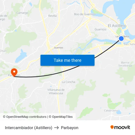 Intercambiador (Astillero) to Parbayon map