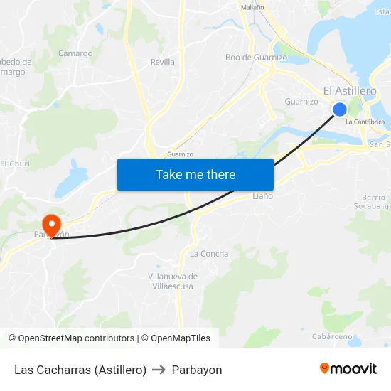 Las Cacharras (Astillero) to Parbayon map