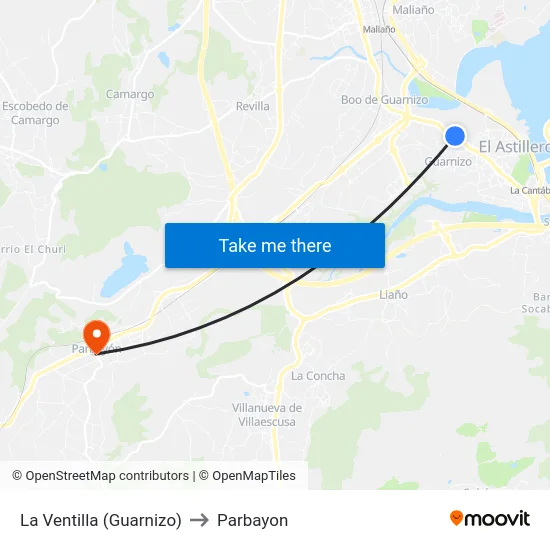 La Ventilla (Guarnizo) to Parbayon map