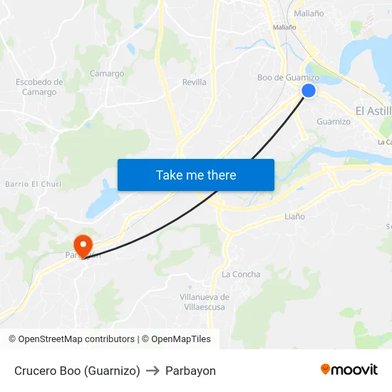 Crucero Boo (Guarnizo) to Parbayon map