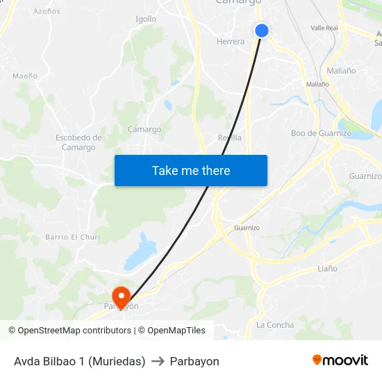 Avda Bilbao 1 (Muriedas) to Parbayon map