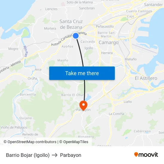 Barrio Bojar (Igollo) to Parbayon map