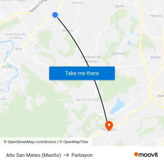 Alto San Mateo (Maoño) to Parbayon map