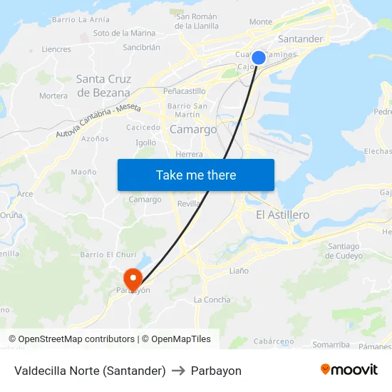 Valdecilla Norte (Santander) to Parbayon map