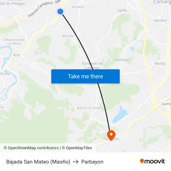 Bajada San Mateo (Maoño) to Parbayon map