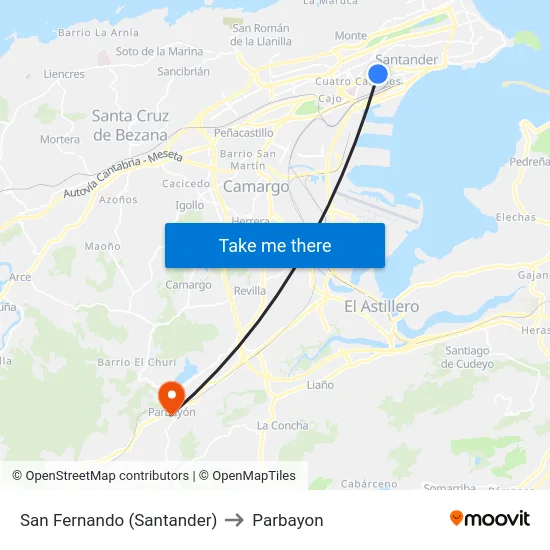 San Fernando (Santander) to Parbayon map