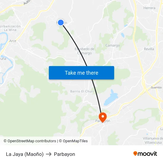 La Jaya (Maoño) to Parbayon map