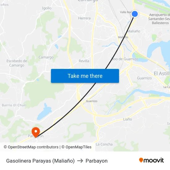 Gasolinera Parayas (Maliaño) to Parbayon map