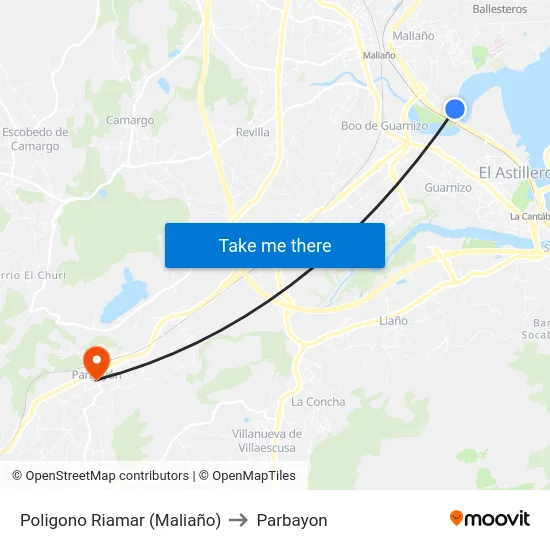 Poligono Riamar (Maliaño) to Parbayon map