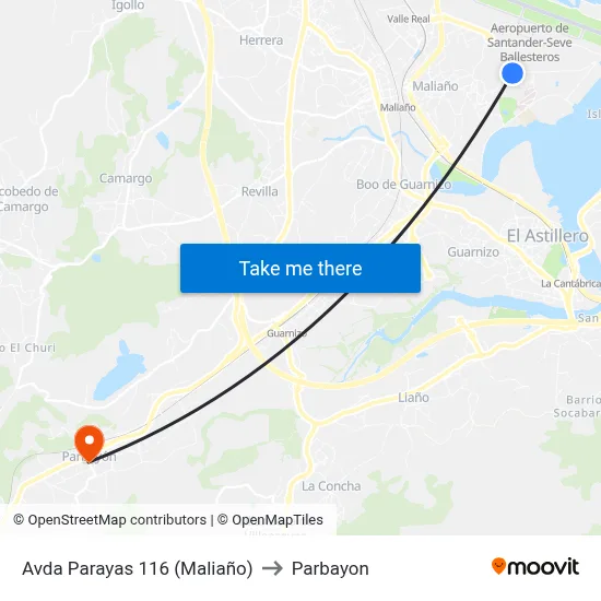 Avda Parayas 116 (Maliaño) to Parbayon map