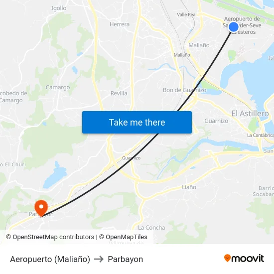 Aeropuerto (Maliaño) to Parbayon map