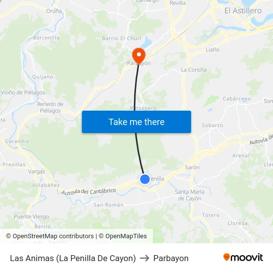 Las Animas (La Penilla De Cayon) to Parbayon map
