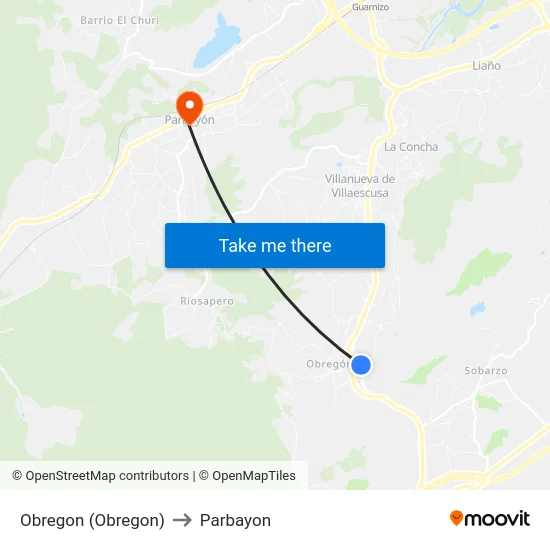 Obregon (Obregon) to Parbayon map