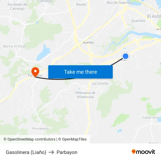 Gasolinera (Liaño) to Parbayon map