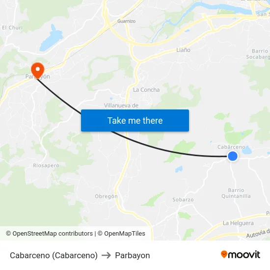 Cabarceno (Cabarceno) to Parbayon map
