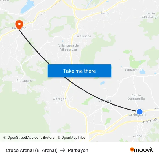 Cruce Arenal (El Arenal) to Parbayon map