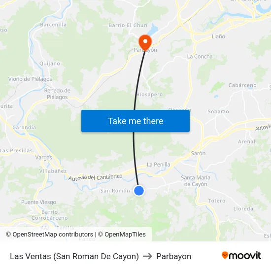 Las Ventas (San Roman De Cayon) to Parbayon map