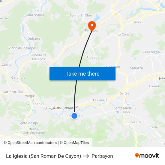 La Iglesia (San Roman De Cayon) to Parbayon map