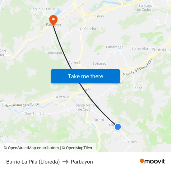 Barrio La Pila (Lloreda) to Parbayon map