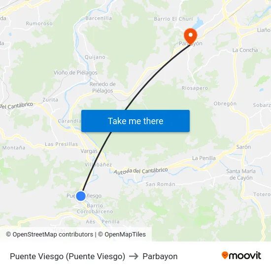 Puente Viesgo (Puente Viesgo) to Parbayon map