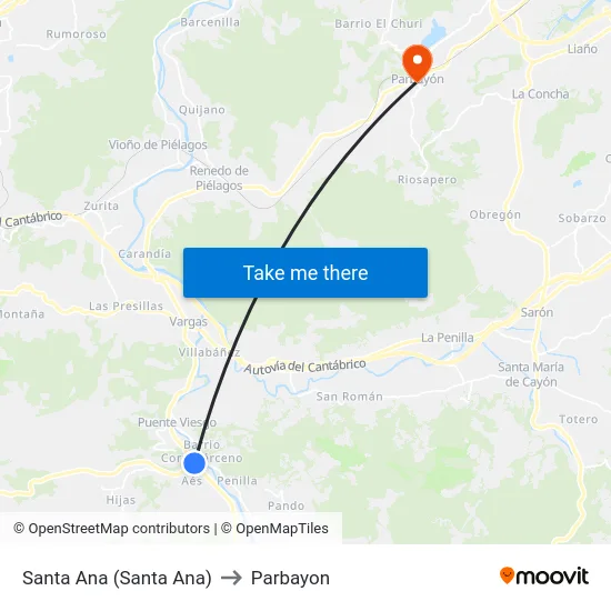 Santa Ana (Santa Ana) to Parbayon map