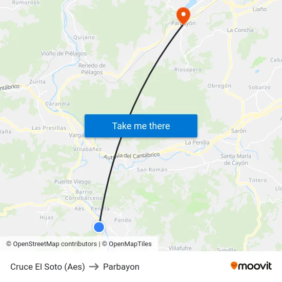 Cruce El Soto (Aes) to Parbayon map