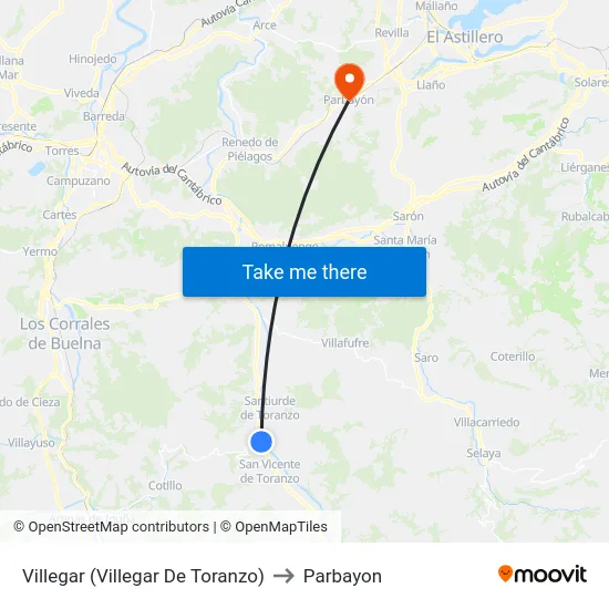 Villegar (Villegar De Toranzo) to Parbayon map