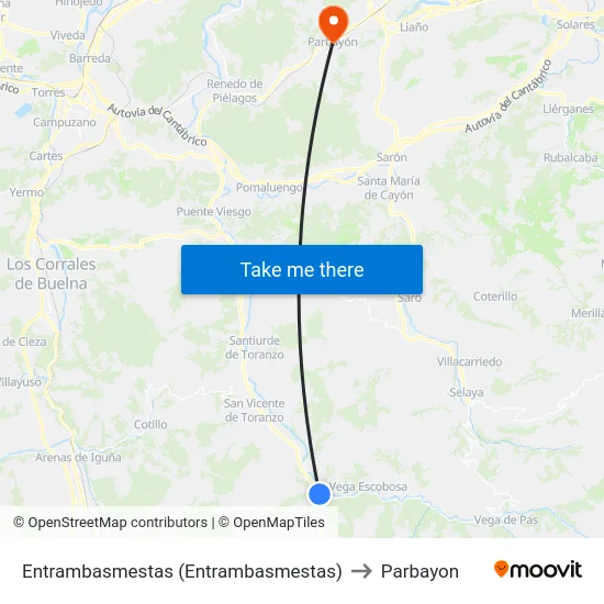 Entrambasmestas (Entrambasmestas) to Parbayon map