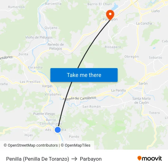 Penilla (Penilla De Toranzo) to Parbayon map