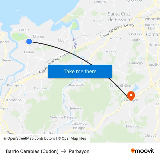 Barrio Carabias (Cudon) to Parbayon map