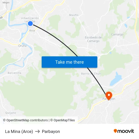 La Mina (Arce) to Parbayon map