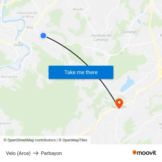 Velo (Arce) to Parbayon map