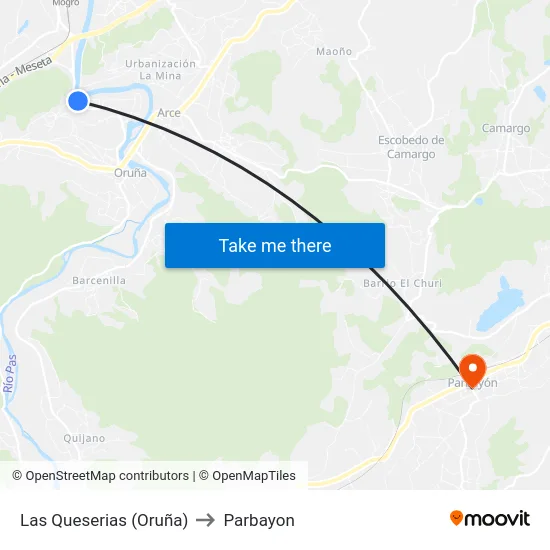 Las Queserias (Oruña) to Parbayon map
