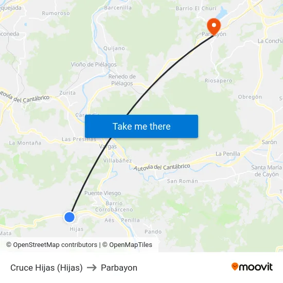 Cruce Hijas (Hijas) to Parbayon map