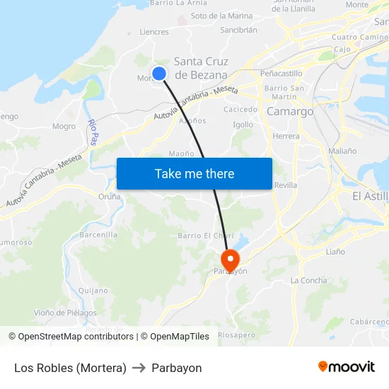 Los Robles (Mortera) to Parbayon map