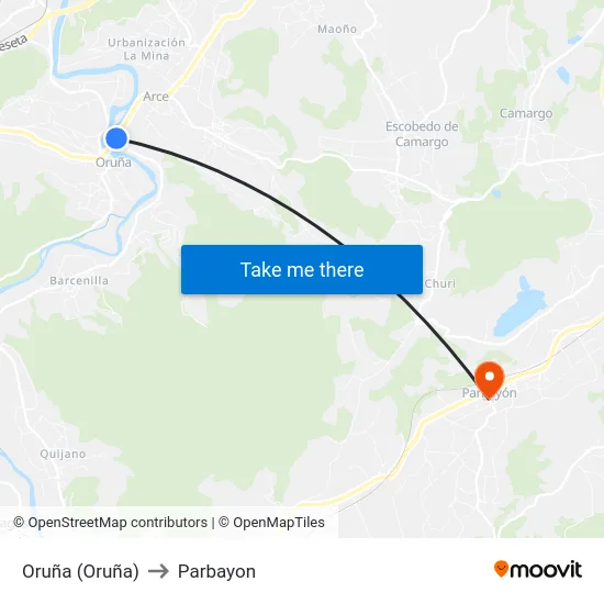Oruña (Oruña) to Parbayon map